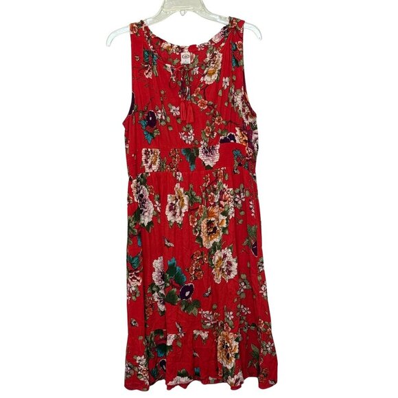 Womens Red Floral Biba Sleeveless Dress - Size: Large - Picture 1 of 8